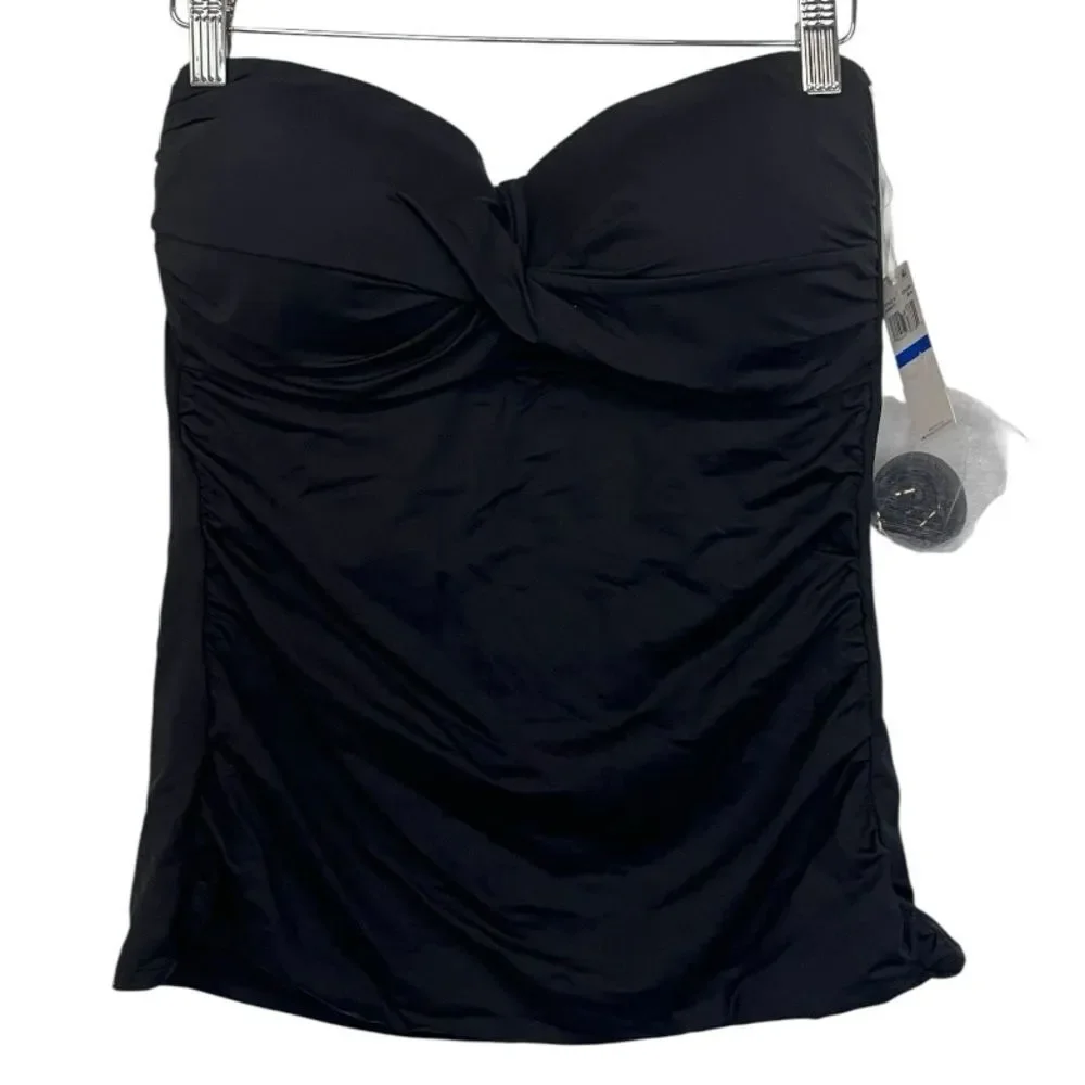 NWT Anne Cole | Women's Solid Twist Front Bandeaukini Swimwear Top Black‎ XL